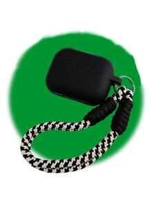 1pc Silicone Earphone Case With Spring Lanyard, Compatible With Apple 2/3/4/5, Pro/Pro2/Pro3, Skin-Friendly Creative Design - Black - View 1