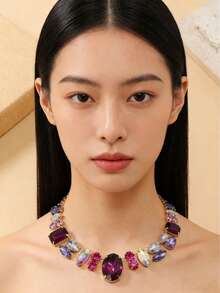 1入法式優雅人造水晶鍊條項鍊，適用於女性派對穿著 - 項鍊 - 查看 20