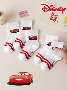 Disney 5双装儿童提花中筒袜，汽车图案，运动黑白双条纹，可爱独特的卡通设计，时尚休闲舒适透气，红色双条纹学生袜，适合日常穿着、返校和节日礼物，袜子 - 彩色 - 查看 8