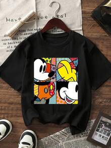 Disney Pop Art Mickey Mouse T-Shirt, Boys' Street Style Travel Versatile Cotton Short Sleeve - Black - View 3