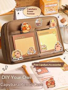 215件套毛绒水豚可爱动物文具礼盒套装 - 包括软握笔、笔记本、铅笔盒和配件 - 可爱的学习用品、返校用品和大学生礼物 - 12 層多功能筆袋215件文具套裝 - 查看 6