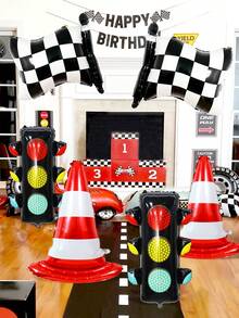 2/6pcs Racing Theme Balloon Set, Includes Traffic Light, Red & Green Light, Road Barrier, Racing Flag Foil Balloons, Suitable For Racing Theme, Motorcycle, Car, Birthday Party, Racing Party Supplies, Red, Yellow, Green Decoration - Multicolor - View 2