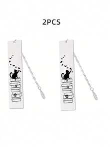 Personalized Cat Bookmark, Stainless Steel Engraved Name Bookmark For Teachers, Students, Cat Lovers - Gift With Chain And Pendant, Reading Accessories - Rectangle - View 7