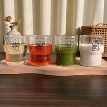 可爱极简线条卡通动物马克杯，少女风ins风早餐牛奶杯，咖啡杯，冷饮杯 - 透明 - 查看 2