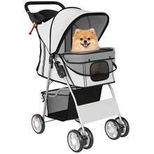 PawHut Carrito para Perros Plegable, Cochecito para Perros Pequeños con Cesta de Almacenaje, Ventanas de Malla, Portavasos, Ruedas y Cojín Lavable, Carga 10 kg, 77x44x102 cm - Gris - Ver 8