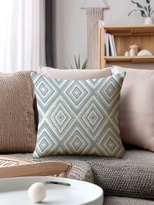 2个装饰枕套，几何图案靠垫套，100%低过敏性聚酯纤维枕套，复古亚麻材质，隐形拉链，可机洗，简约时尚线条图案，家居装饰枕套，适用于沙发、客厅、卧室，不含枕芯 - 淺藍色 - 查看 6