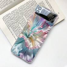 花朵图案彩色芙蓉花透明手机壳，兼容三星 Z /Flip6 /Flip5 /Flip4 /Flip3，带透明保护盖 - 彩色 - 查看 5