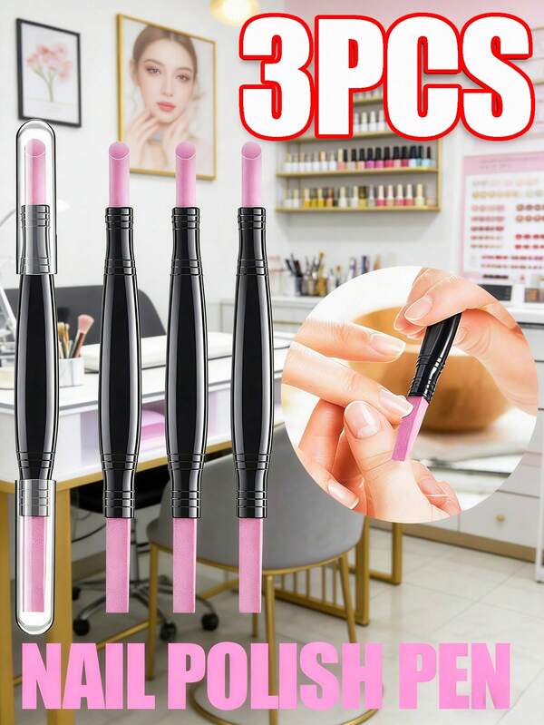 3pcs/1pc Double-Headed Nail Polish Pen, Nail File, Multi-Functional Exfoliating And Repairing Pen, Fine Sanding Stick
