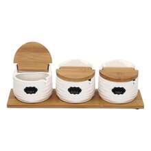 SHIOUCY Kitchen Spice Jar Set, Ceramic Spice Jars With Bamboo Lids And Sugar Spoons, Spice Container With Tray For Kitchen Restaurant Buffet Party - White+Brown - View 12
