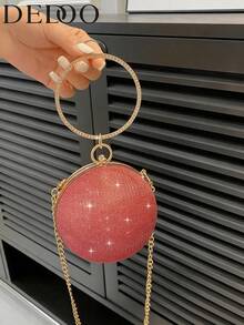 Dedoo Dinner Bag New Chain Handbag High-Grade Luxury Messenger Bag Round Handbag Bright Diamond Fashion Shoulder Bag. - Red - View 8