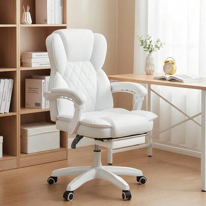 Gaming Chair, Executive Office Desk Chair With Footrest Ergonomic Heavy Duty High Back Lumbar Support Home Recliner Swivel Computer Chairs, Black/White