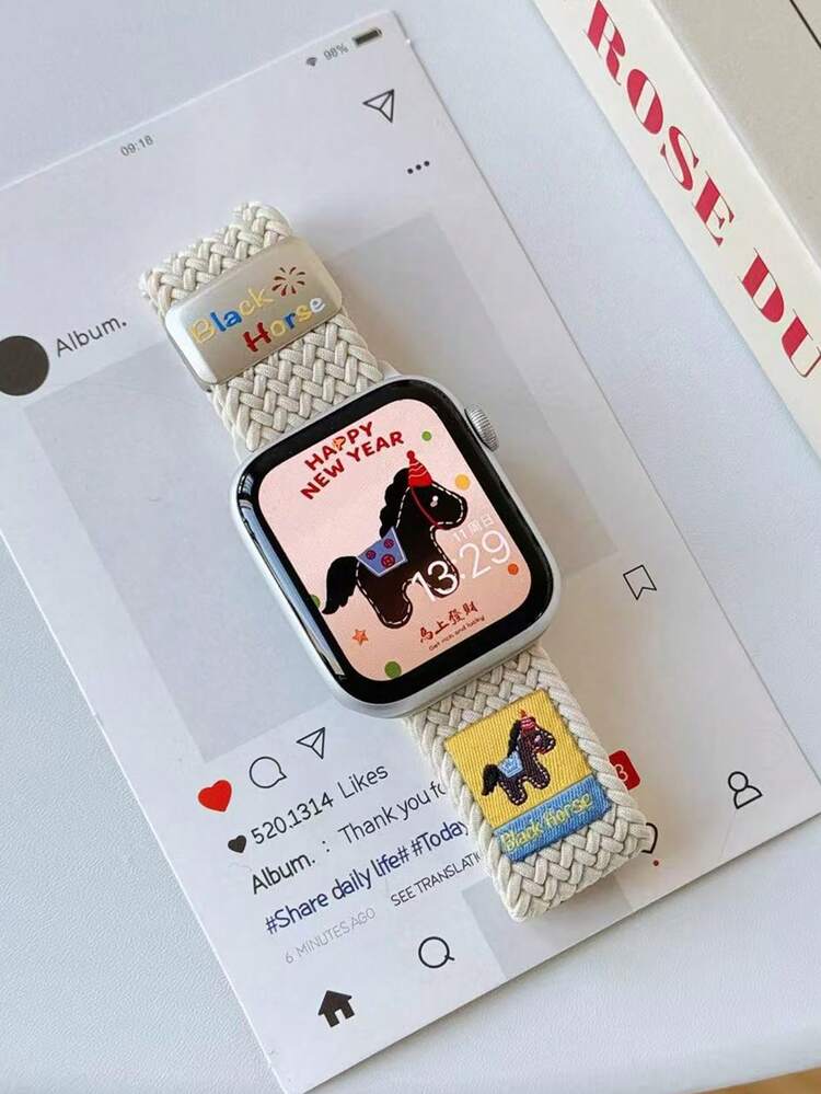 1pc Limited Edition Black Horse Woven Magnetic Band, Compatible With Apple Watch - Multicolor - View 6