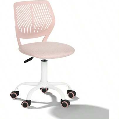 Silla Escritura para Adolescentes, Estudio sin Brazos para Nios con Altura Ajustable, Giratoria Ergonmica para Nios con Ruedas, Asiento Tapizado Tela, Rosado