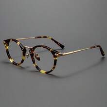 Gafas redondas con montura de titanio vintage que bloquean la luz azul, gafas con montura completa de estampado de leopardo, unisex para todas las estaciones - Carey - Ver 6