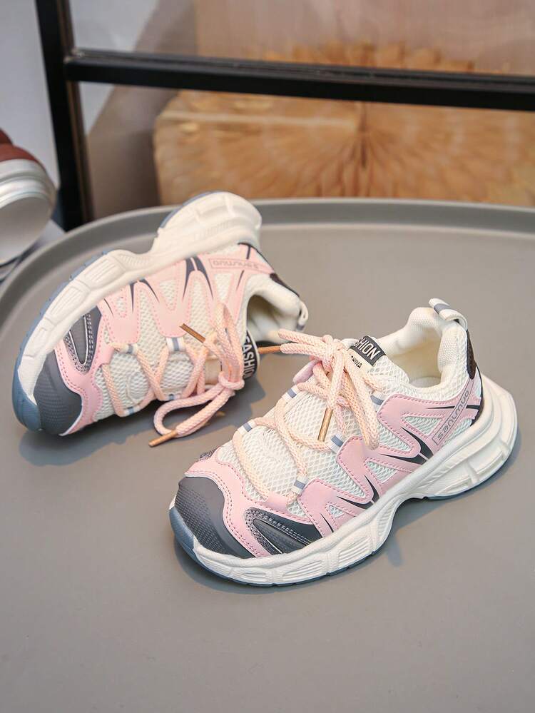 Children's Breathable Mesh Thick Sole Athletic Shoes - Pink - View 3