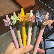 6支装花卉蝴蝶派对可爱文具礼品，蝴蝶图案黑色圆珠笔，时尚蝴蝶装饰优雅圆珠笔，款式和颜色多样，派对回礼 - 彩色 - 查看 9