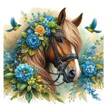 1pc/2pcs/3pcs Blue Floral & Horse Leather Pattern Heat Transfer Stickers, DIY Iron-On Patches, Suitable For T-Shirt Making, Pillow Decor, Backpacks, Cushions, Pants, Sofa Covers, Waterproof & Fade-Resistant - 3PCS-s - View 1