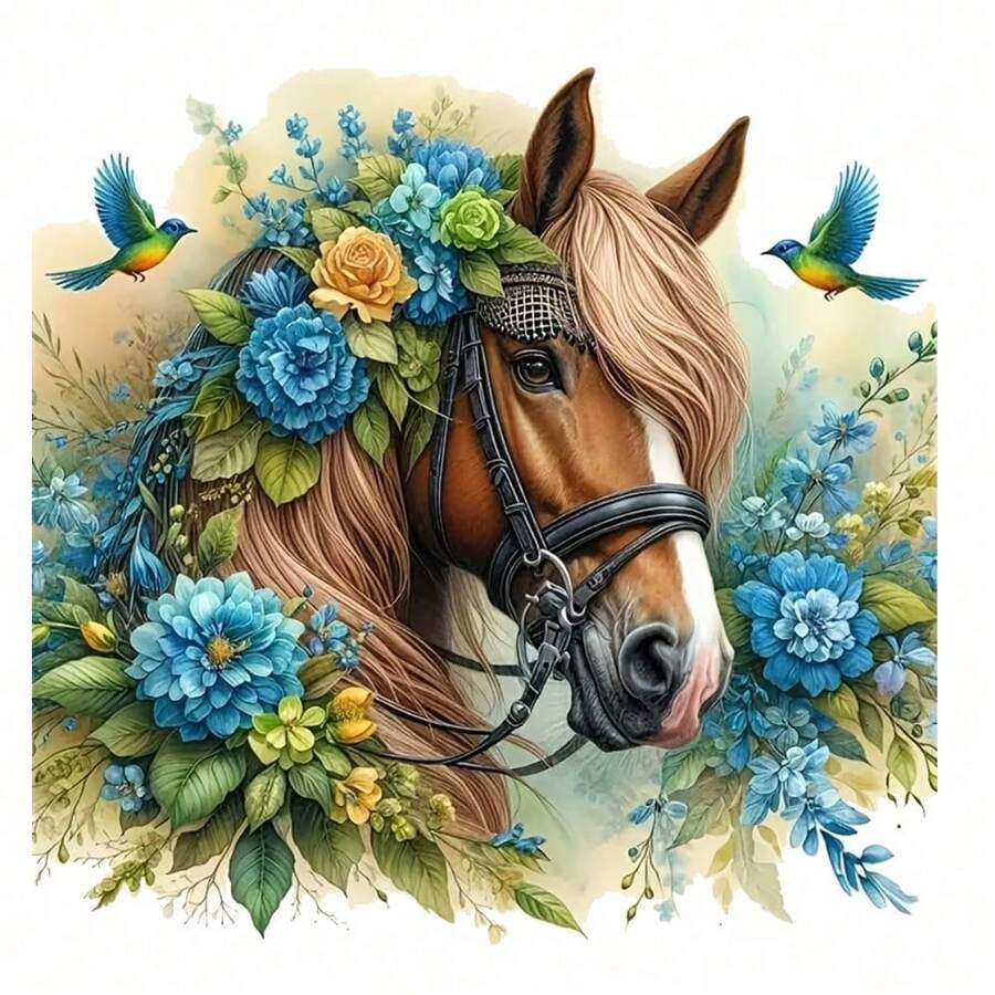 1pc/2pcs/3pcs Blue Floral & Horse Leather Pattern Heat Transfer Stickers, DIY Iron-On Patches, Suitable For T-Shirt Making, Pillow Decor, Backpacks, Cushions, Pants, Sofa Covers, Waterproof & Fade-Resistant - 3PCS-s - View 1