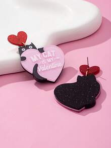 1对时尚可爱亚克力猫咪拥抱爱心耳钉，女士日常佩戴饰品 - 貓 - 查看 4