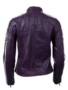 AVIATRIX Women's Real Leather Biker Jacket Purple QOOC - Purple - View 4