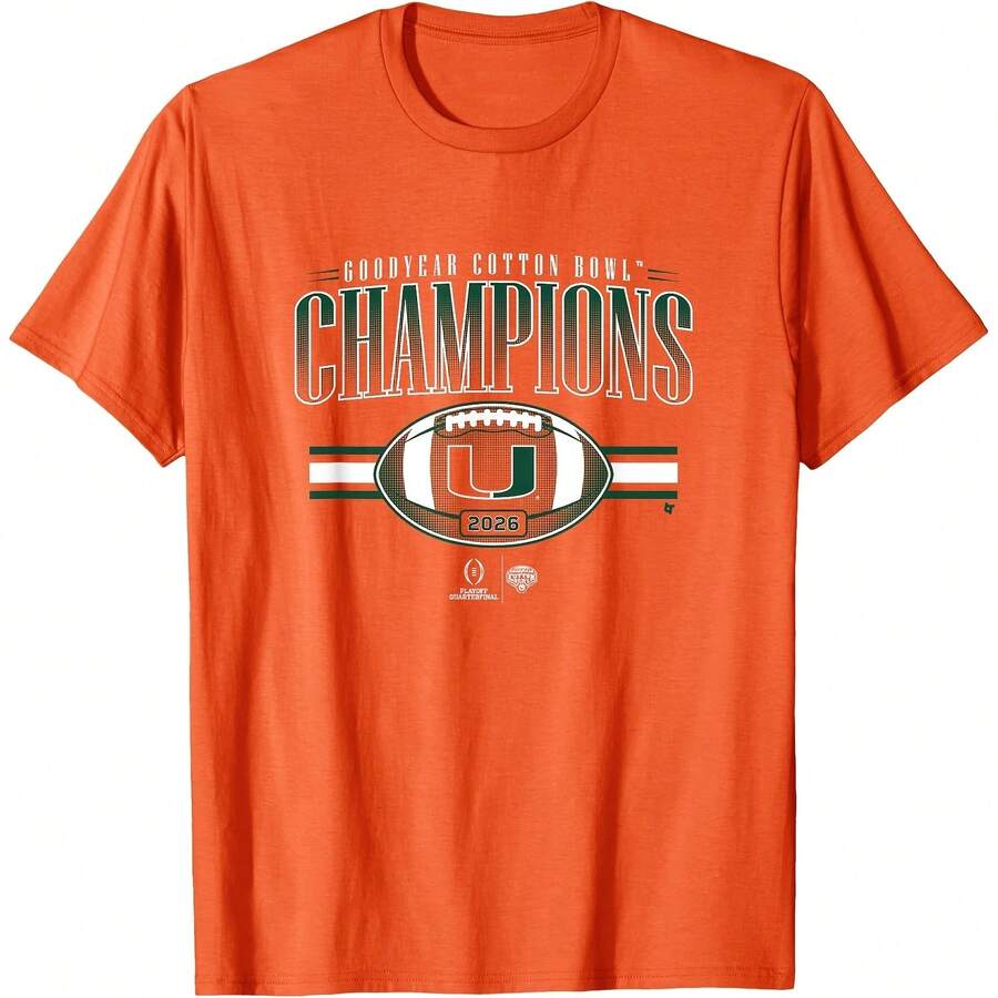 Miami Hurricanes 2025 College Football Playoff Cotton Bowl T-Shirt All Seasons,220g Pure Cotton Single-Sided Printed Crew Neck Short-Sleeved T-Shirt,Unisex Top,Base Layer - Màu 4 - Xem 1