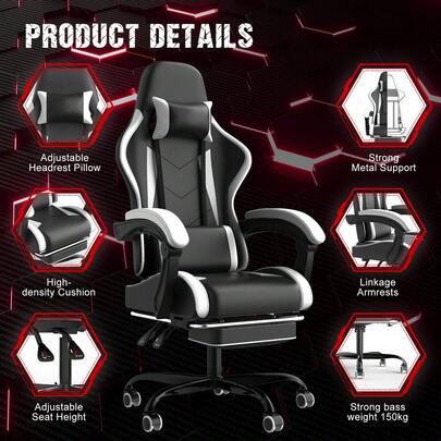 DEVOKO Gaming Chair Computer Chair Ergonomic Gaming Chair With Footrest Office Chair Ergonomic Computer Chair With Lumbar Support