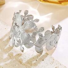 Elegant And Adjustable Women's Bracelet, Adorned With Openwork Flowers, Plated In 925 Sterling Silver Or 18K Gold. - Bạc - Xem 4