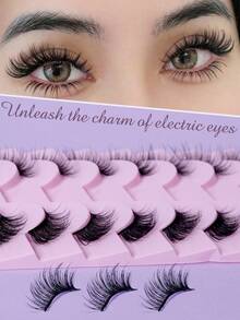 10 Pairs Cat Eye Natural Pink Base Elongate & Voluminous Soft One-Piece Half False Eyelashes - Natural Lashes - View 3
