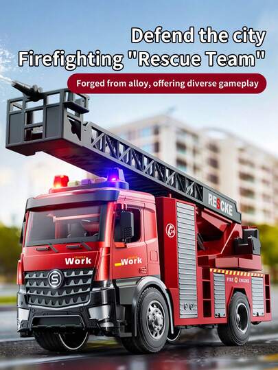 Large Size Cloud Ladder Fire Truck Toy, Rescue Vehicle With Water Spray, Realistic Alloy Educational Toy, Birthday Gift For 3-6 Years Old Boys And Girls (Random Color)