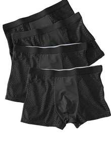 4pcs Men's Mesh Net See-Through Solid Color Briefs, Casual Breathable Shorts Underwear - Black - View 1