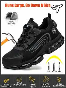 （尺码偏大，建议选小一码）男女通用钢头鞋，轻便工作鞋，安全鞋，钢头运动鞋，坚固耐用的钢头网球鞋，建筑工地工业工作安全运动鞋 - 黑色 - 查看 6