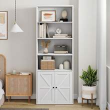 Librería grande de 71 pulgadas de alto, estantería industrial con puertas, estantería de granja no empotrado con estantes de almacenamiento, muebles de almacenamiento para el hogar para sala de - Blanco - Ver 7