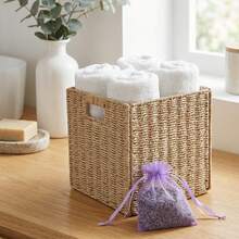 Foldable Rattan-Look Storage Basket, Collapsible Minimalist Laundry Bin, Square Toy & Snack Organizer - Multicolor 1 - View 11