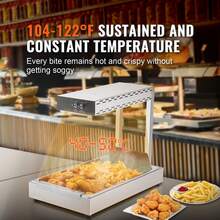 French Fry Food Warmer 750W Commercial Food Heating Lamp Electric Stainless Steel Warming Light Dump Station Countertop 104-122°F Fries Food Warmer For Chip Buffet Kitchen Restaurant Silver - 銀色 - 查看 2