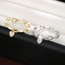 1pc Elegant Heart Shaped Pendant Ring Design With Cubic Zirconia Stones, Fashion Jewelry For Women - Multicolor - View 3