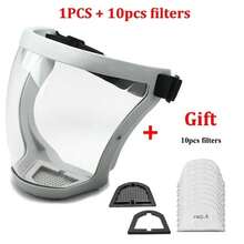 áscara de protección completa, protector transparente para la cabeza y los ojos, visera de pantalla para gafas, a prueba de polvo, a prueba de viento, antiniebla CRPO - Sólo 10 filtros - Ver 12