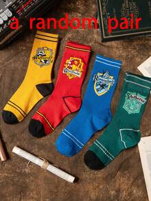 Harry Potter 4 双哈利波特主题透气袜子，复古学院风中筒袜，霍格沃茨学院风礼品袜，适合学生、情侣和圣诞节、秋季 - 彩色 - 查看 6