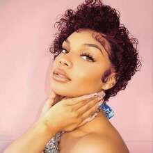 Afro Curly Bob Wig For Women Lace Front Curly Short Pixie Cut Wig Human Hair For Women 13x4x1 T Part Lace Frontal Wigs Chic Elegent Black, 99J Burgundy Colored Short Curly Wigs Pixie Wigs For Black Women 150% Density Layered Pixie Wigs With Bangs Real Human Hair - Multicolor - View 8