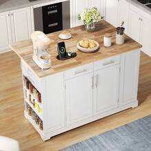 Mobile Storage Islands - White+Natural + MDF + European - View 6
