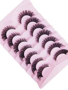 7 pares/paquete Pestañas postizas rusas con rizo DD, gruesas y esponjosas, para crear maquillaje de ojos de gato, pestañas postizas densas 8D delicadas, realzan el contorno del ojo, alargan y engrosanla línea de las pestañas, crean un maquillaje exquisito - Negro - Ver 2