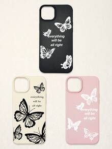 3pcs Butterfly Pattern Phone Cases, Motivational Slogan Positive Energy Phone Cases, Faux Leather Texture Black White Pink Shockproof Protective Covers, Compatible With IPhone & - Multicolor - View 27