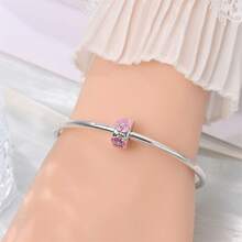 925纯银爱心玫瑰夜光珠子、夜光玫瑰安全扣、夜光花朵安全扣、夜光玫瑰吊坠、夜光月亮玫瑰吊坠、爱心夜光珠子 - 粉色 - 查看 4