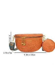 2pcs Set Embossed Waist Bag & Chest Bag, Fashion Chinese Style Handbags, Large Capacity - Brown - View 10