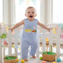 Toddler Girls Boys Clothes Ovrealls Rompers Easter Clothes Rabbit Carrot Embroidered Sleeveless Baby Bodysuits Jumpsuits - Baby Blue - View 2