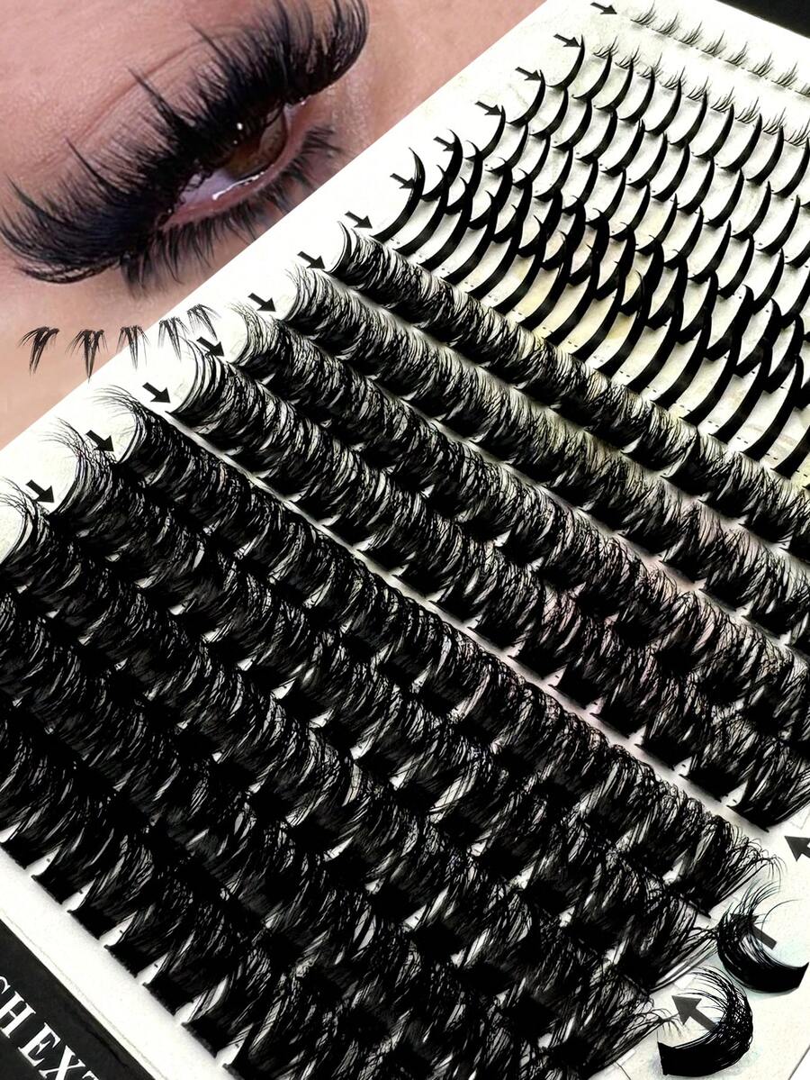 16 Rows Lash Clusters With Spikes & Bottom Lashes Fluffy Volume 284 Pcs Manga Natural Spiky Cluster False Eyelashes Fairy Cluster Lashes Wispy Manga Lash C/D Curl Individual 100D Anime Mink Lashes Extensions Full Pack DIY At Home - màu đen - Xem 1
