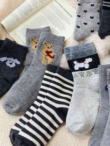 1/5/10/15/20 Pairs Random Cute Cartoon Bear Design Warm Mid-Calf Socks For Women - Multicolor - View 5