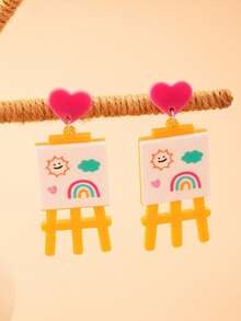 1 Pair Cartoon Teacher's Day Earrings, Cute Chalkboard & Heart Earrings, Back To School Earrings, Graduation Gift For Teachers (Card Not Included) - Multicolor - View 3