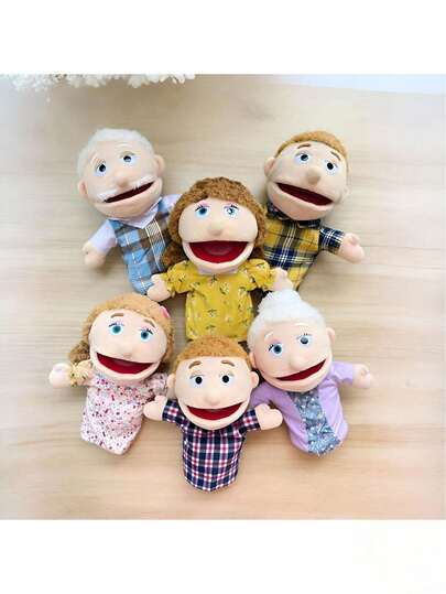 34.04厘米手工木制玩偶，多毛绒柔软手偶，故事玩具，女孩木制娃娃和男孩手指玩偶，聚酯纤维材质，深受儿童喜爱，适合派对玩耍