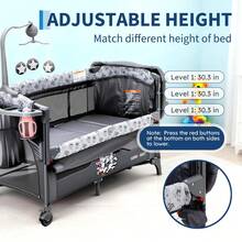 Cuna Colecho Portátil para Bebé Cuatro en Uno Pack and Play con Cambiador Ruedas Mesa de Juegos y Almacenaje - Gris Oscuro - Ver 3