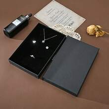 1 Stück quadratische Schmuckgeschenkbox in verschiedenen Größen, für Halskette, Ohrringe, Ring, einfarbig in elegantem Stil, geeignet für Wintersonnenwende und Hochzeiten, Schmuck, Halskette, Armband, Silber-Bar-Verpackung, Hochzeiten und andere Anlässe, Dekor für Schminktisch - Schwarz - Übersicht 2
